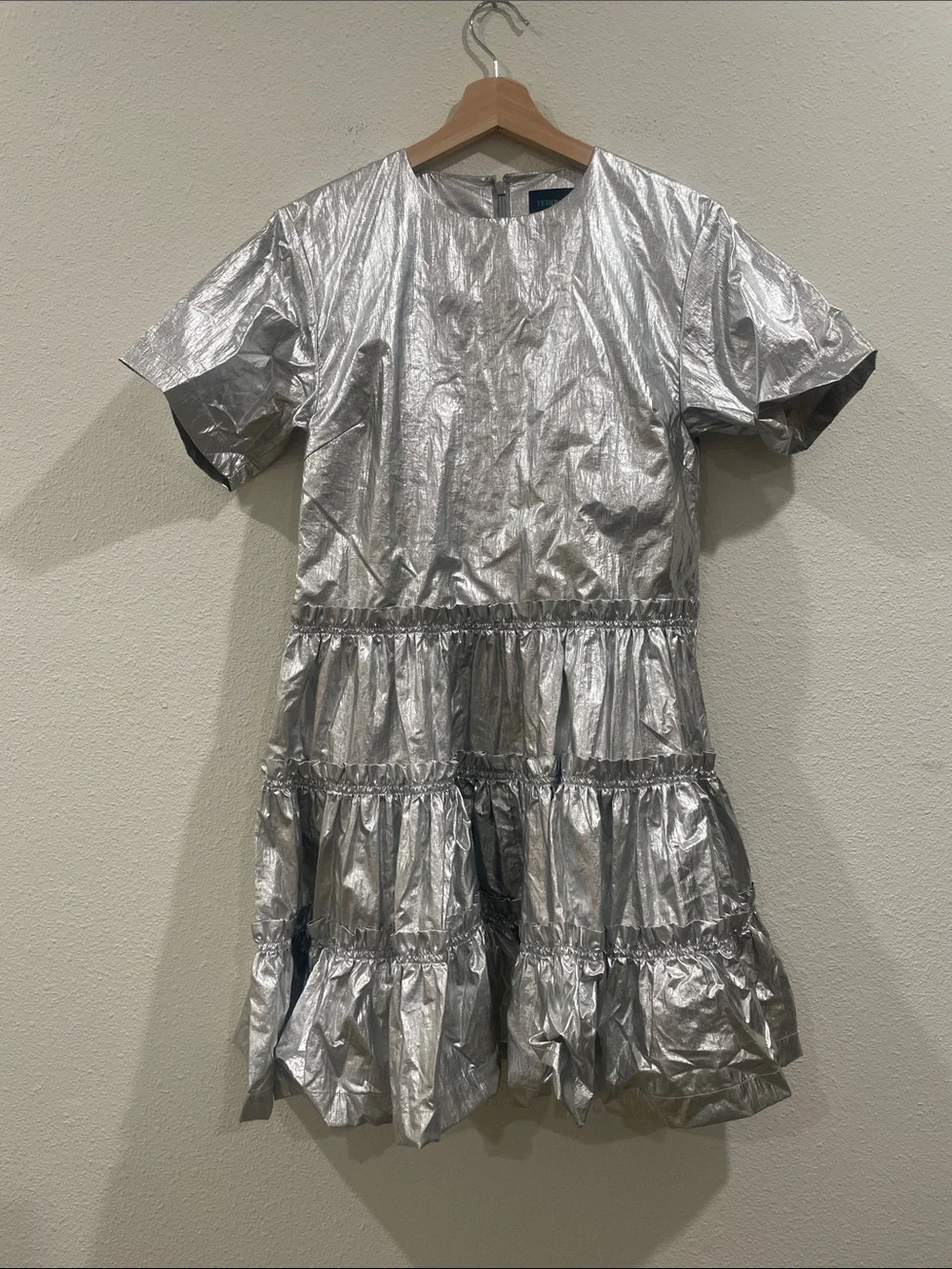 Teddy Fresh Metallic Silver Tiered Mini Dress Halloween Costume Party Size Small